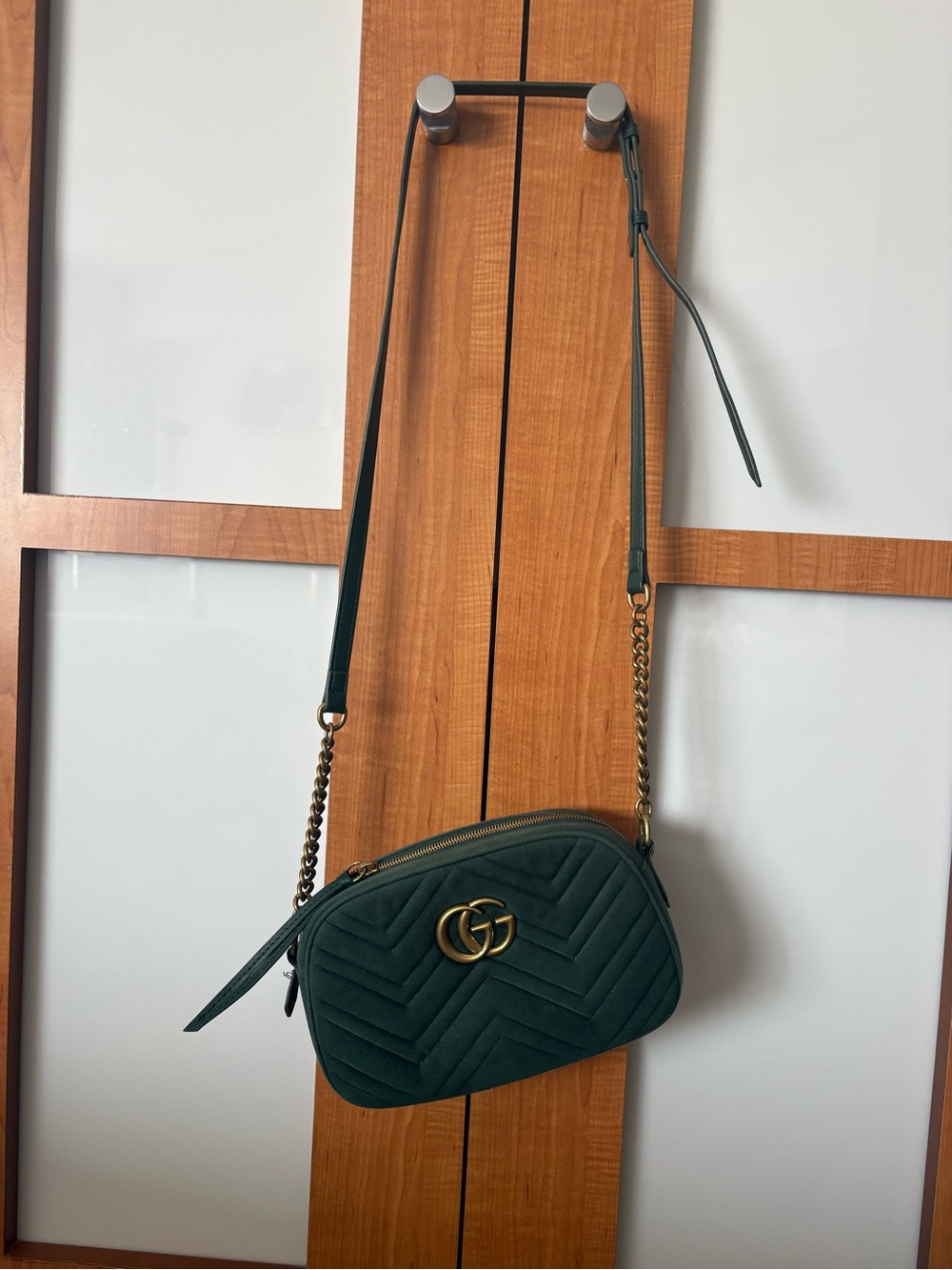 Gucci Dark Green Velvet Marmont Crossbody Camera Bag